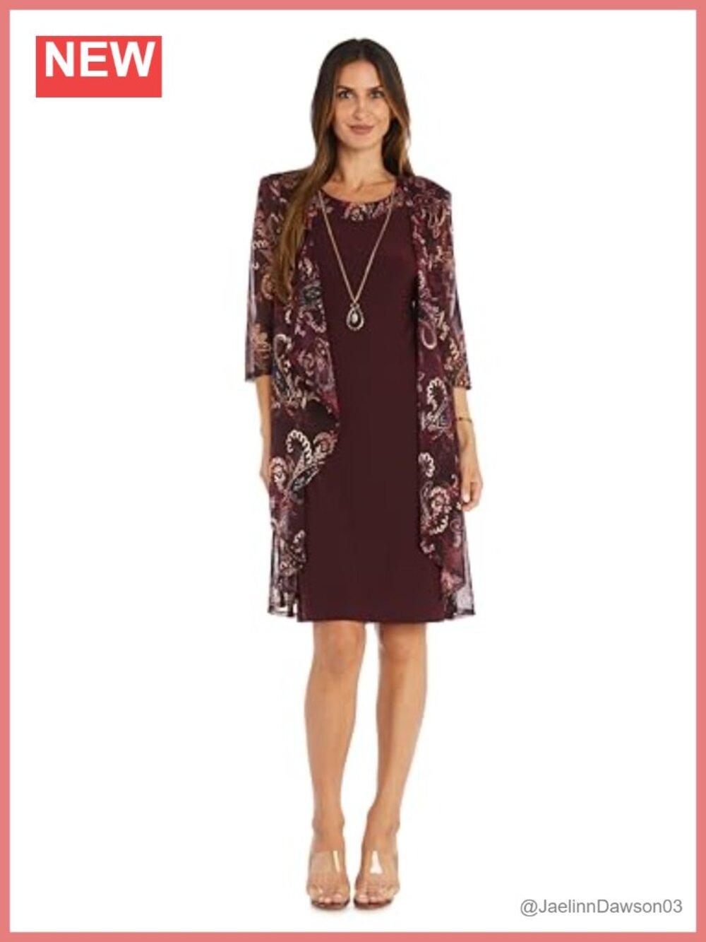 R&M Richards Womens Printed Paisley Knit Flyaway Jacket Dress